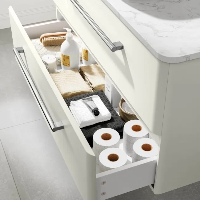 Omaha Linen White Wall Hung Drawer Vanity with Marble Top & Marin Basin 1000mm