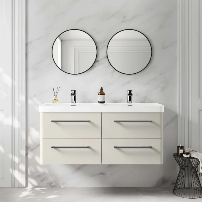 Omaha Linen White Wall Hung Double Basin Drawer Vanity 1200mm
