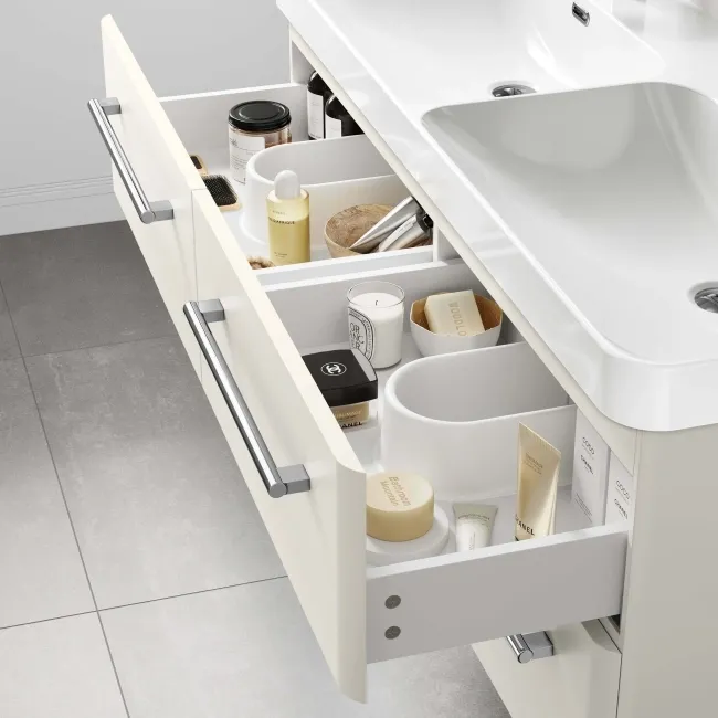 Omaha Linen White Wall Hung Double Basin Drawer Vanity 1200mm