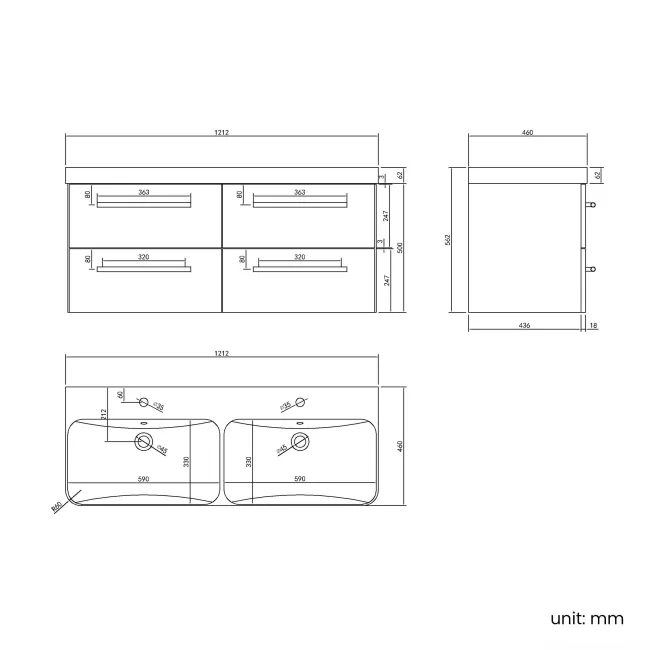 Omaha Linen White Wall Hung Double Basin Drawer Vanity 1200mm
