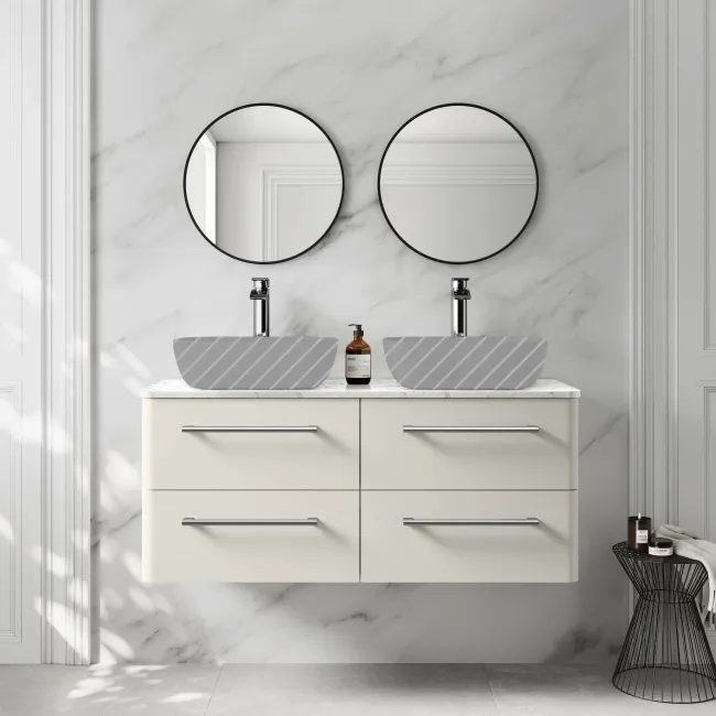Omaha Linen White Wall Hung Drawer Vanity with Marble Top 1200mm - Excludes Counter Top Basin