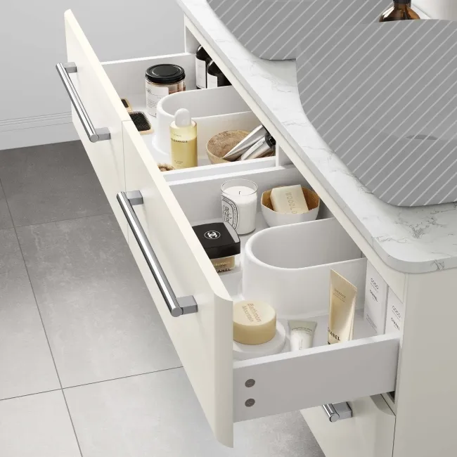Omaha Linen White Wall Hung Drawer Vanity with Marble Top 1200mm - Excludes Counter Top Basin