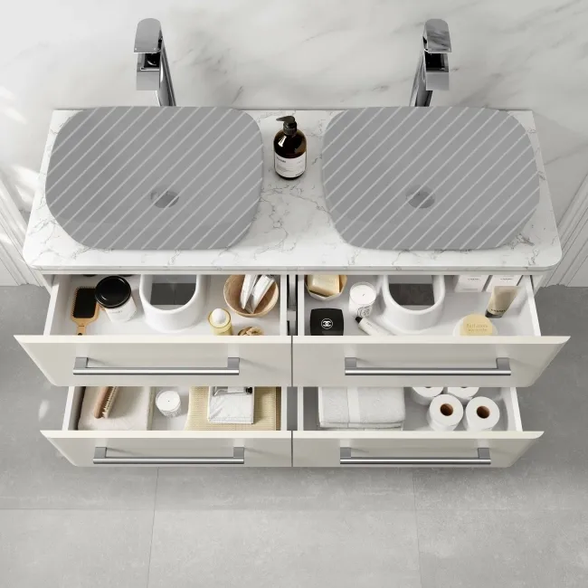 Omaha Linen White Wall Hung Drawer Vanity with Marble Top 1200mm - Excludes Counter Top Basin