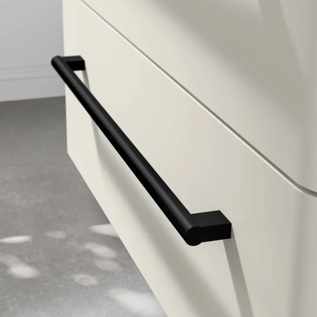 Omaha Linen White Wall Hung Drawer Vanity with Marble Top 800mm (Excludes Counter Top Basin) - Black Accents