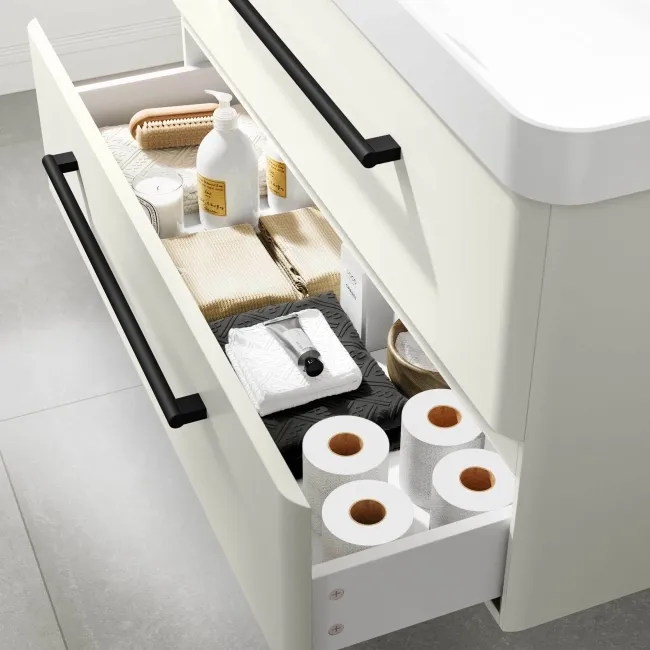 Omaha Linen White Wall Hung Basin Drawer Vanity 1000mm - Black Accents