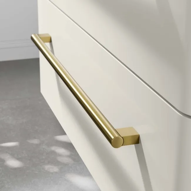Omaha Linen White Wall Hung Drawer Vanity with Marble Top 800mm (Excludes Counter Top Basin) - Brushed Brass Accents