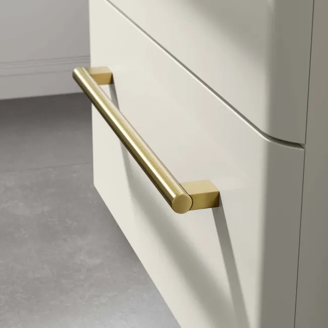 Omaha Linen White Wall Hung Double Basin Drawer Vanity 1200mm - Brushed Brass Accents