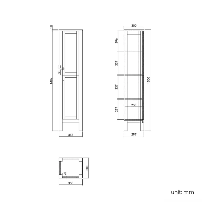 Bermuda Inky Blue Floor Standing Tall Cabinet 1500x350mm