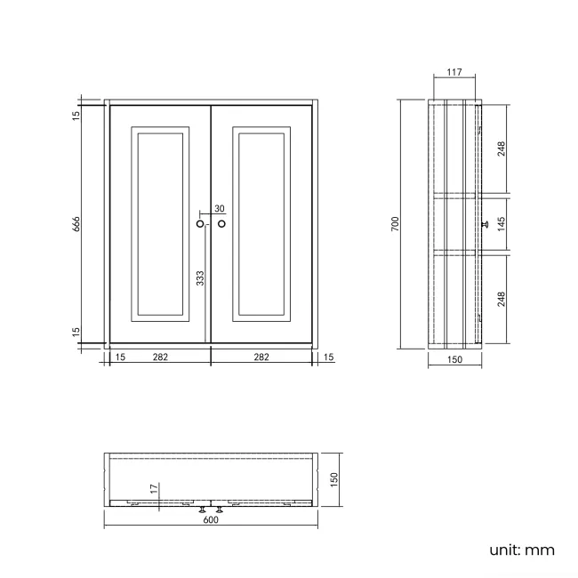 Graphite Grey Wall Hung Cabinet 700x600mm
