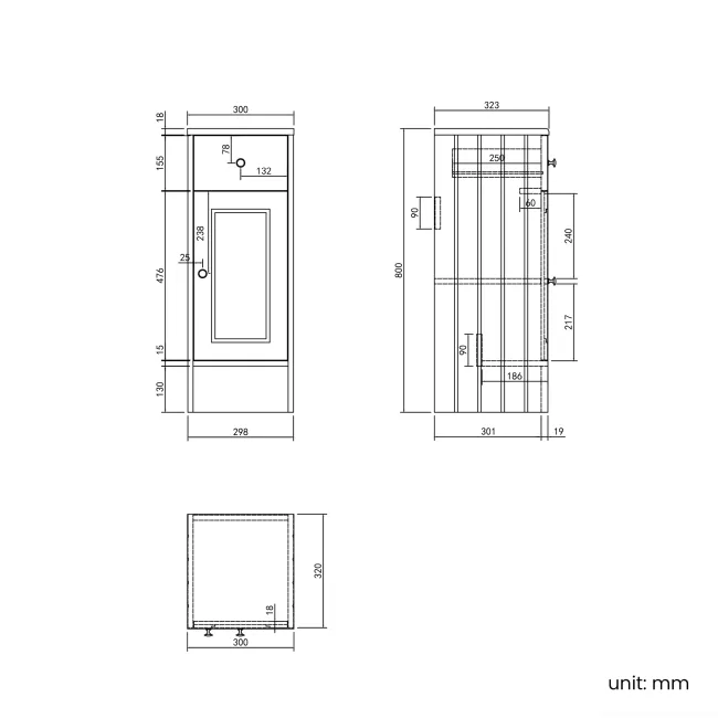 Monaco Inky Blue Side Cabinet Unit 300mm