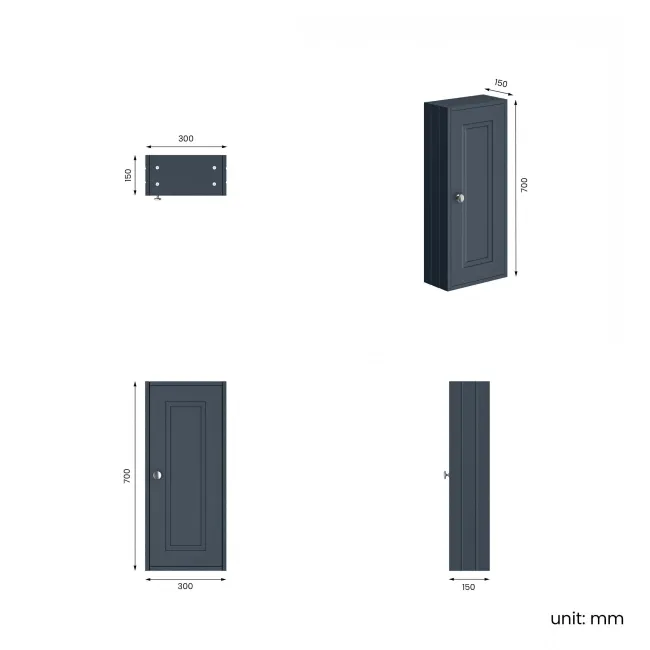 Inky Blue Wall Hung Cabinet 700x300mm