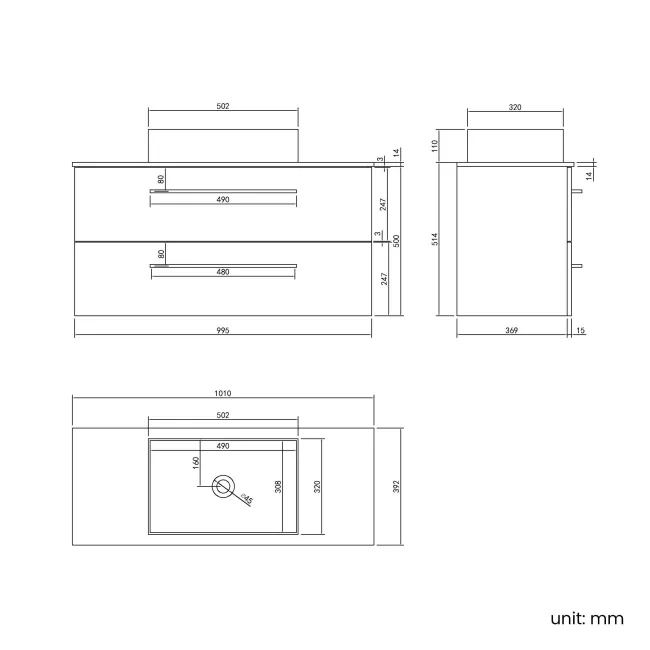 Elba Dawn Oak Wall Hung Drawer Vanity with Marble Top & Cody Basin 1000mm - Black Accents