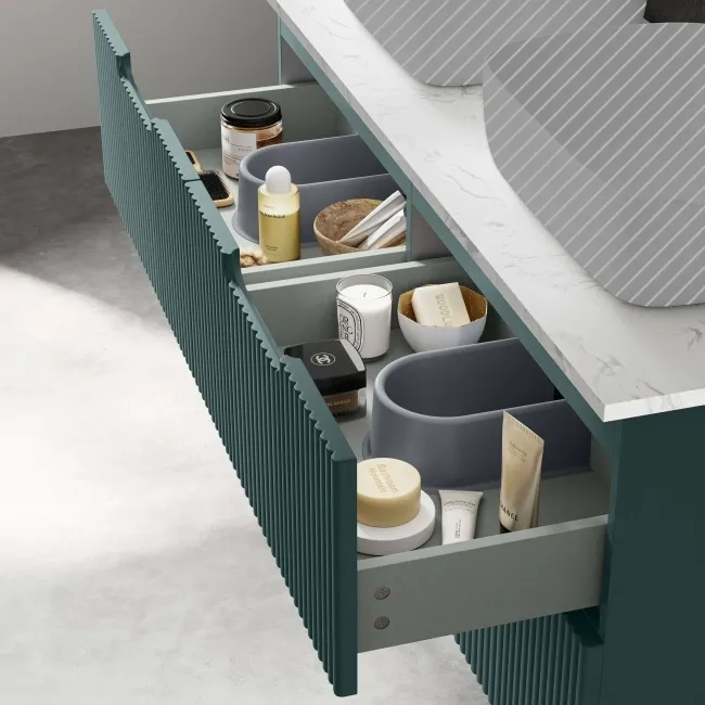 Crete Fluted Mystic Green Double Wall Hung Drawer Vanity with Marble Top 1200mm - Excludes Counter Top Basin