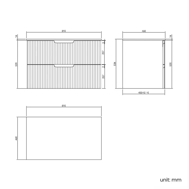 Crete Fluted Apex Oak Wall Hung Drawer Vanity with Marble Top 800mm - Excludes Counter Top Basin