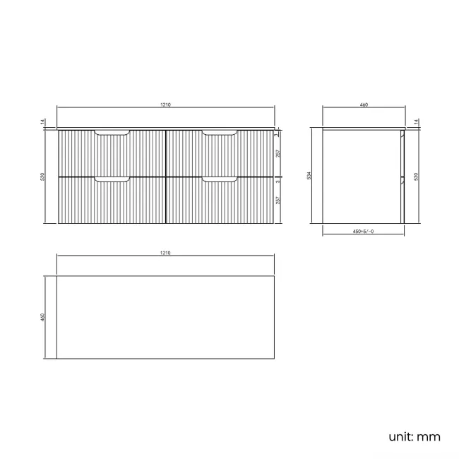 Crete Fluted Apex Oak Double Wall Hung Drawer Vanity with Marble Top 1200mm - Excludes Counter Top Basin