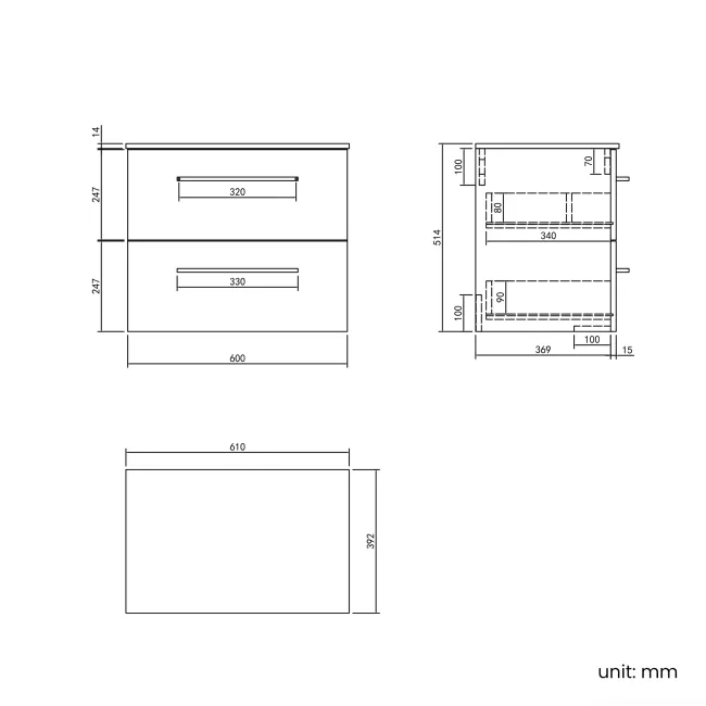 Elba Dawn Oak Wall Hung Drawer 600mm - Excludes Counter Top Basin