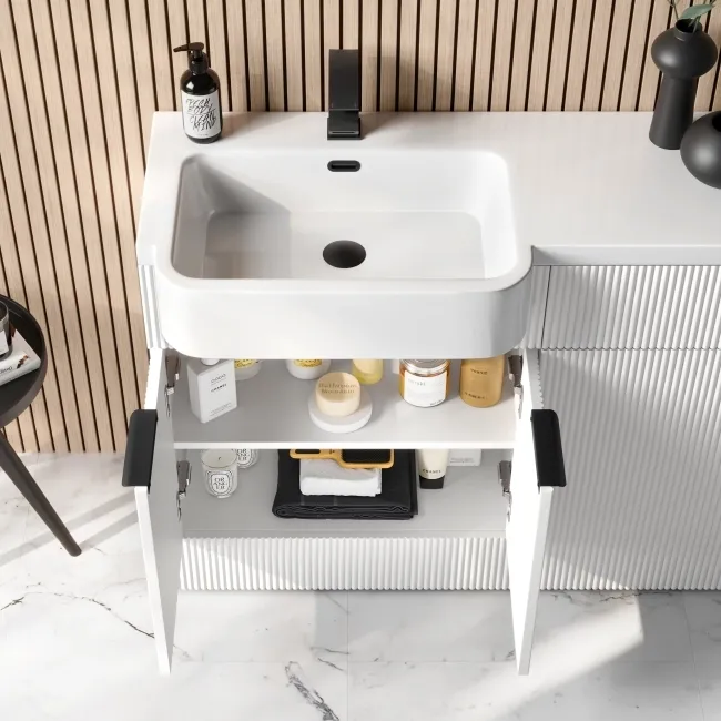 Sicily Fluted Coastal White Combination Vanity Basin and Houston Toilet 1200mm - Black Accents - Left Handed