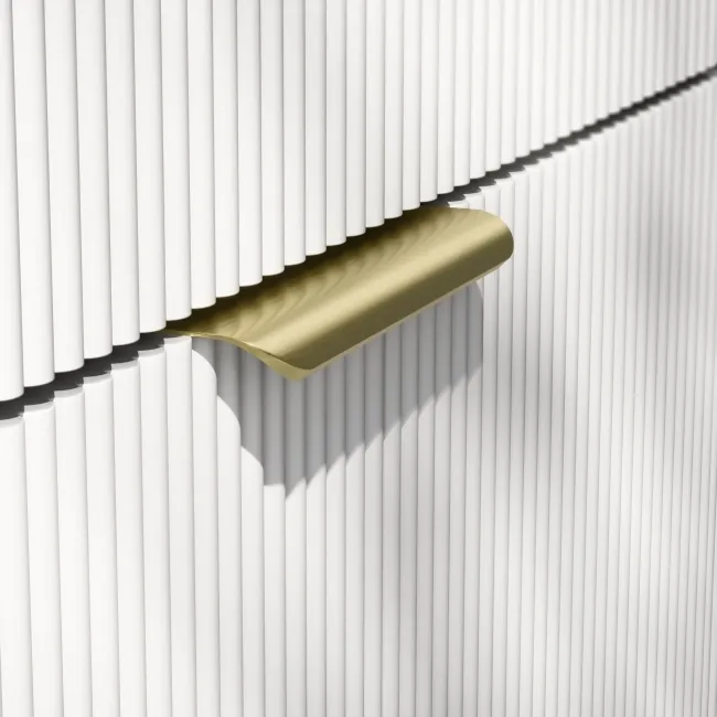 Sicily Fluted Coastal White Side Cabinet Unit 300mm - Brushed Brass Accents