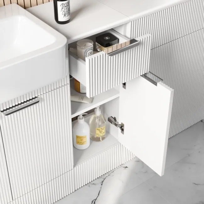 Sicily Fluted Coastal White Side Cabinet Unit 300mm - Chrome Handles
