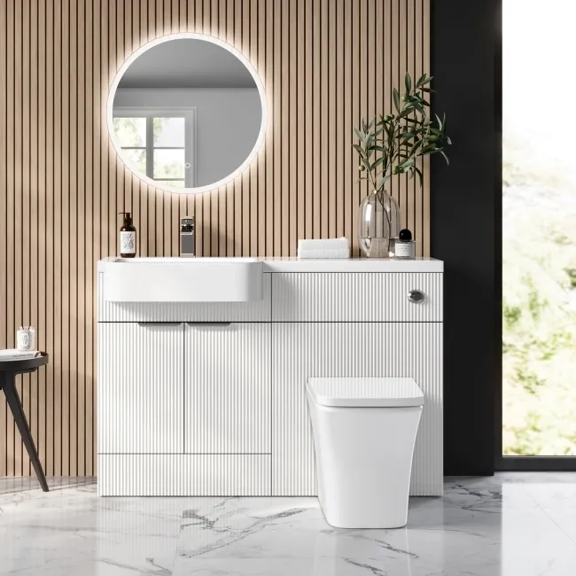 Sicily Fluted Coastal White Combination Vanity Basin and Houston Toilet 1200mm - Chrome Handles- Left Handed