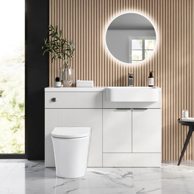 Sicily Fluted Coastal White Combination Vanity Basin and Tucson Toilet 1200mm - Chrome Handles- Right Handed