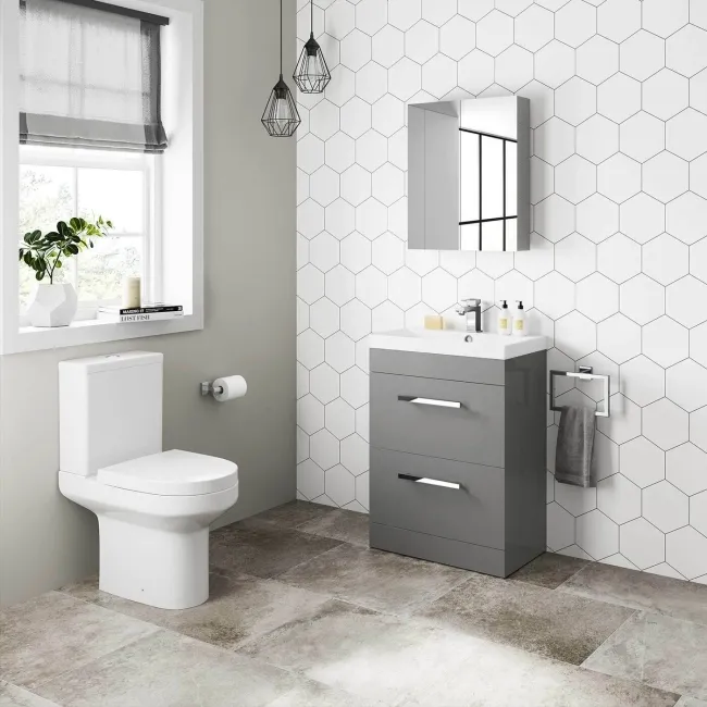 Avon Stone Grey Basin Drawer Vanity 600mm and Toilet Set