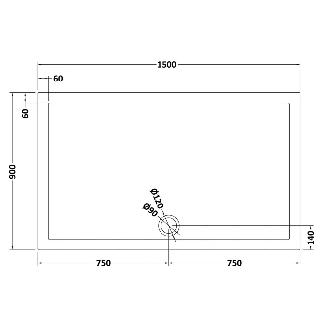 London Slate Grey Rectangular Stone Shower Tray 1500x900mm