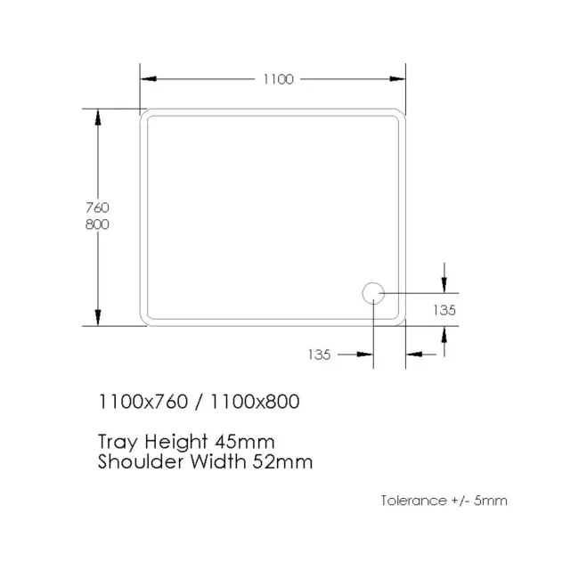 London Rectangular Stone Shower Tray 1100x800mm