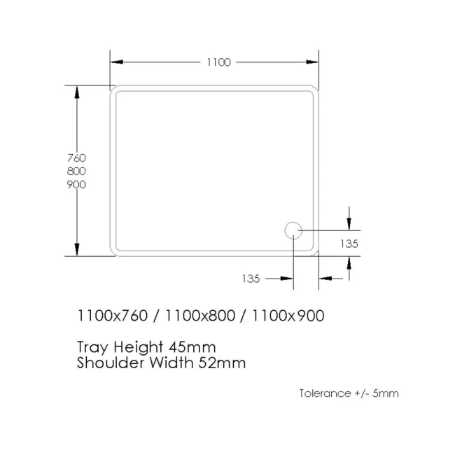 London Rectangular Stone Shower Tray 1100x900mm