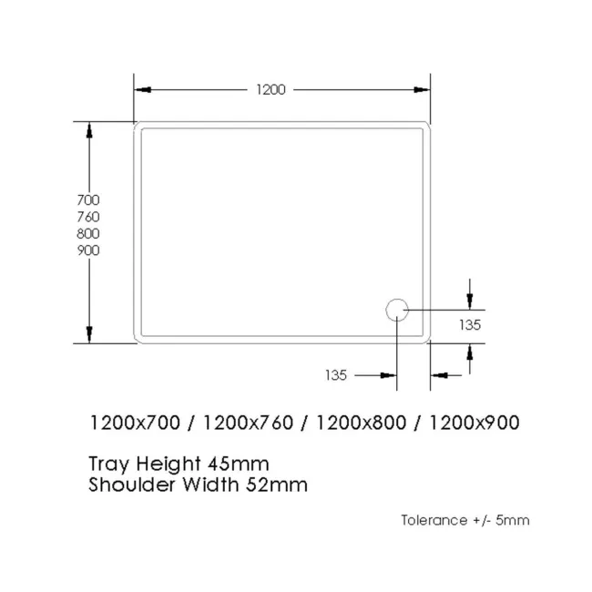 London Rectangular Stone Shower Tray 1200x760mm