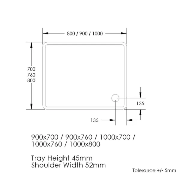 London Rectangular Stone Shower Tray 900x700mm