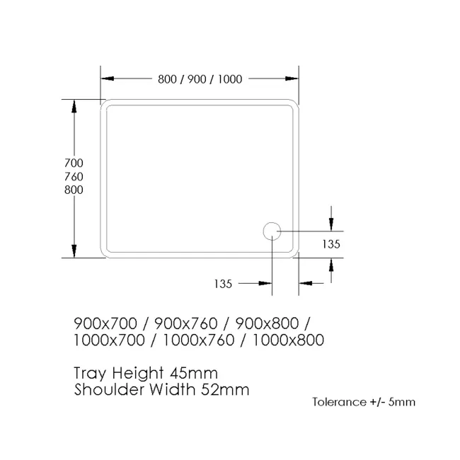 London Rectangular Stone Shower Tray 900x800mm