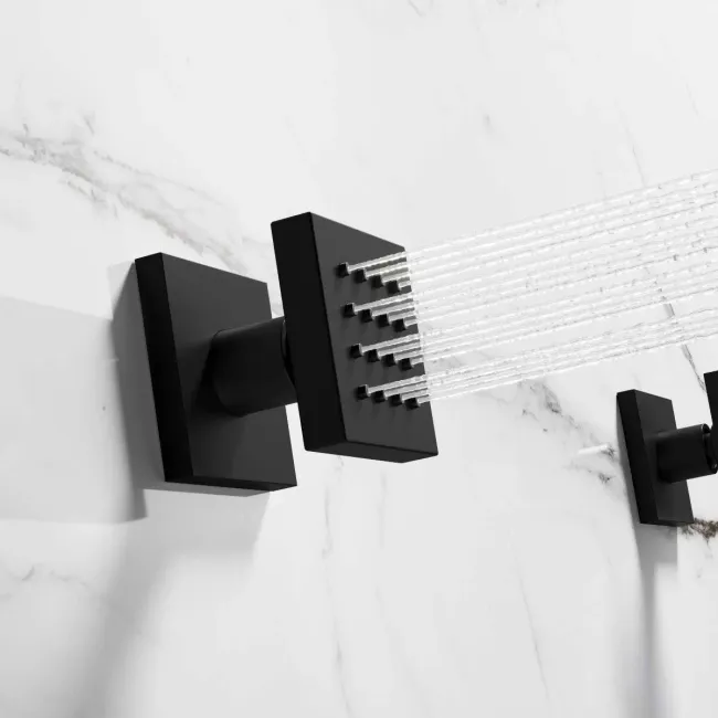 Galway Premium Matt Black Square Thermostatic Set - 200mm Head, Hand Shower & Body Jets