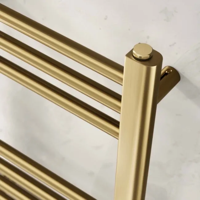 Barcelona Electric Brushed Brass Straight Heated Towel Rail 650x400mm