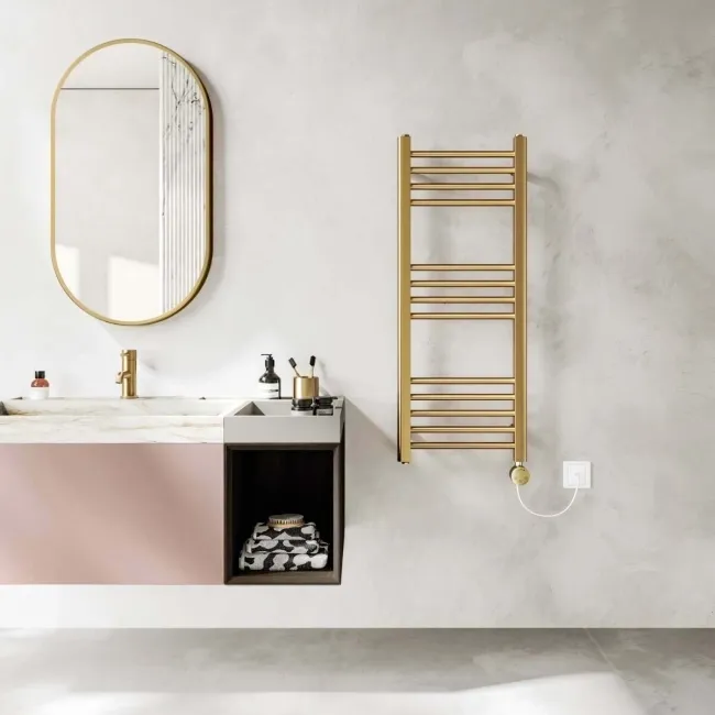 Barcelona Electric Brushed Brass Straight Heated Towel Rail 1000x400mm