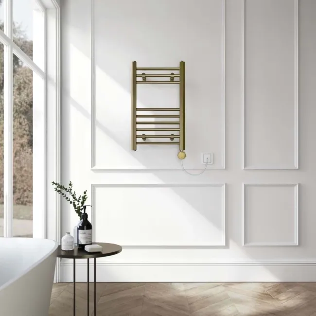 Barcelona Electric Antique Gold Straight Heated Towel Rail 650x400mm