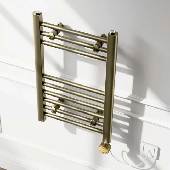 Barcelona Electric Antique Gold Straight Heated Towel Rail 650x400mm