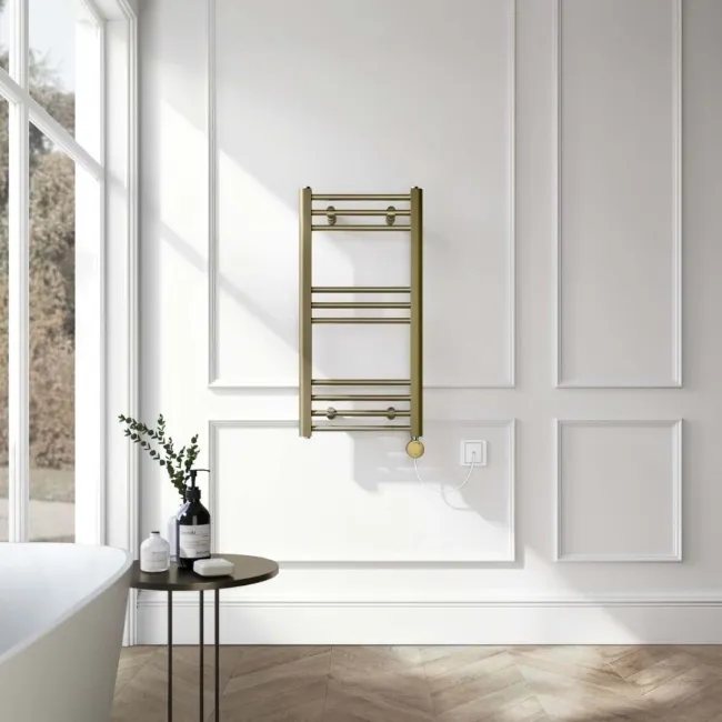 Barcelona Electric Antique Gold Straight Heated Towel Rail 800x400mm