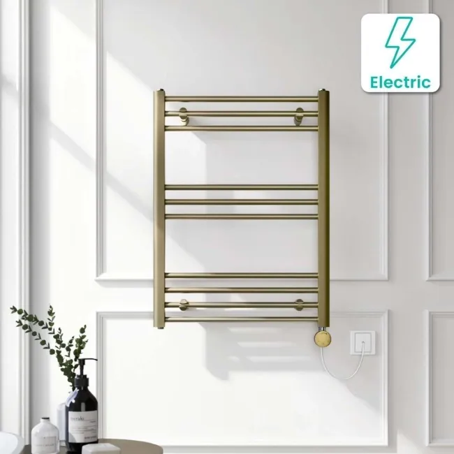 Barcelona Electric Antique Gold Straight Heated Towel Rail 800x600mm