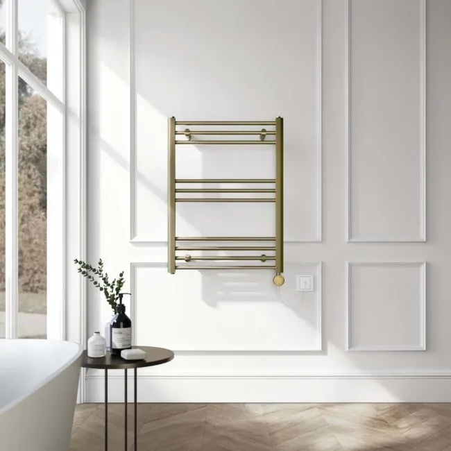 Barcelona Electric Antique Gold Straight Heated Towel Rail 800x600mm