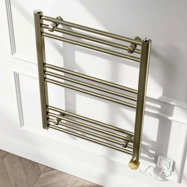 Barcelona Electric Antique Gold Straight Heated Towel Rail 800x600mm