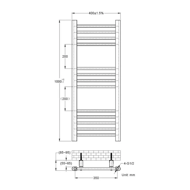 Barcelona Electric Antique Gold Straight Heated Towel Rail 1000x400mm