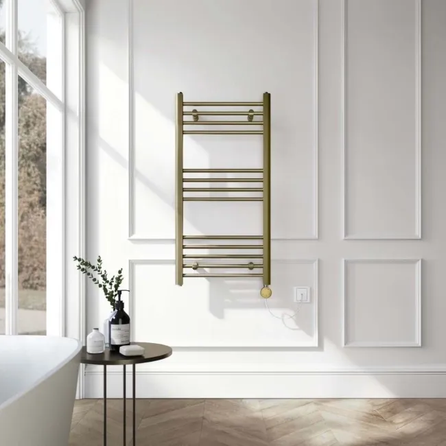 Barcelona Electric Antique Gold Straight Heated Towel Rail 1000x500mm