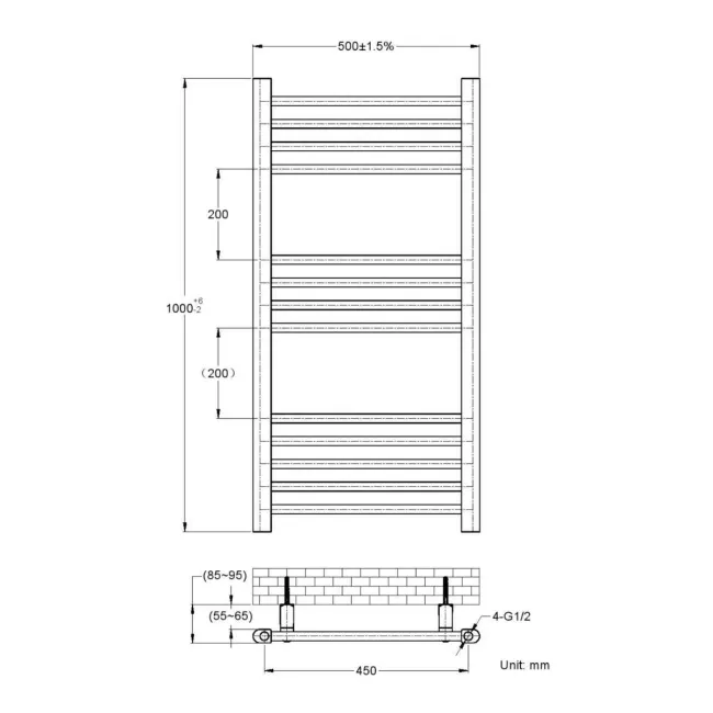 Barcelona Electric Antique Gold Straight Heated Towel Rail 1000x500mm
