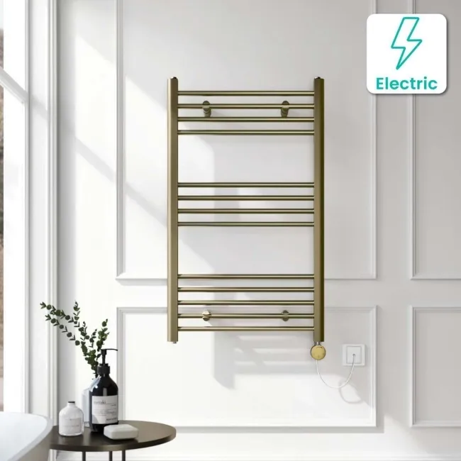 Barcelona Electric Antique Gold Straight Heated Towel Rail 1000x600mm