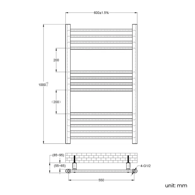 Barcelona Electric Antique Gold Straight Heated Towel Rail 1000x600mm