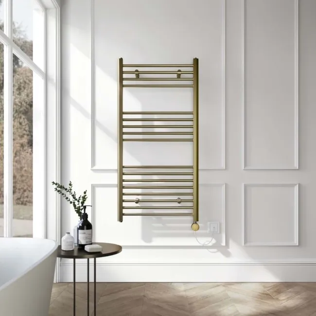 Barcelona Electric Antique Gold Straight Heated Towel Rail 1200x600mm
