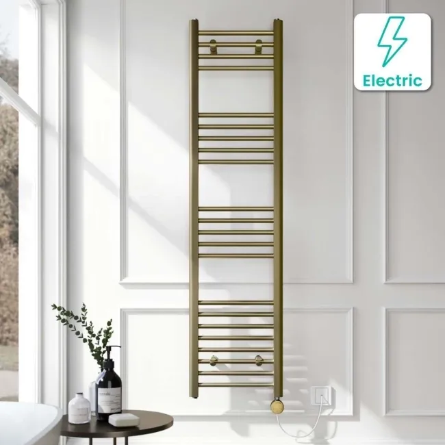 Barcelona Electric Antique Gold Straight Heated Towel Rail 1600x400mm