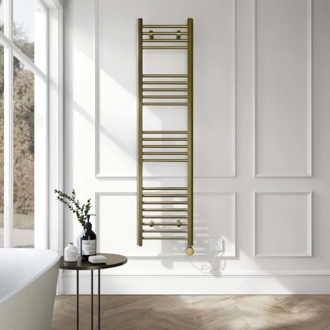 Barcelona Electric Antique Gold Straight Heated Towel Rail 1600x400mm