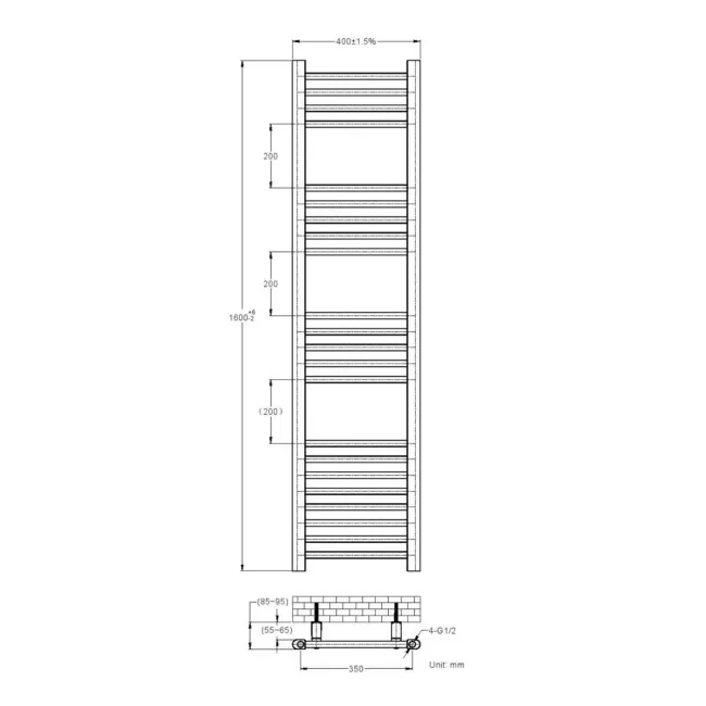 Barcelona Electric Antique Gold Straight Heated Towel Rail 1600x400mm